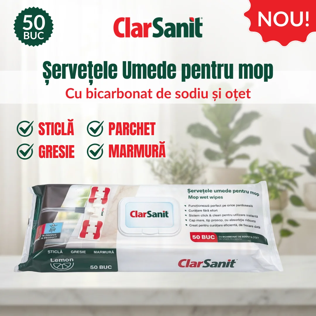 Clarsanit Set Mop + Servetele Umede Pentru Mop 50 Buc